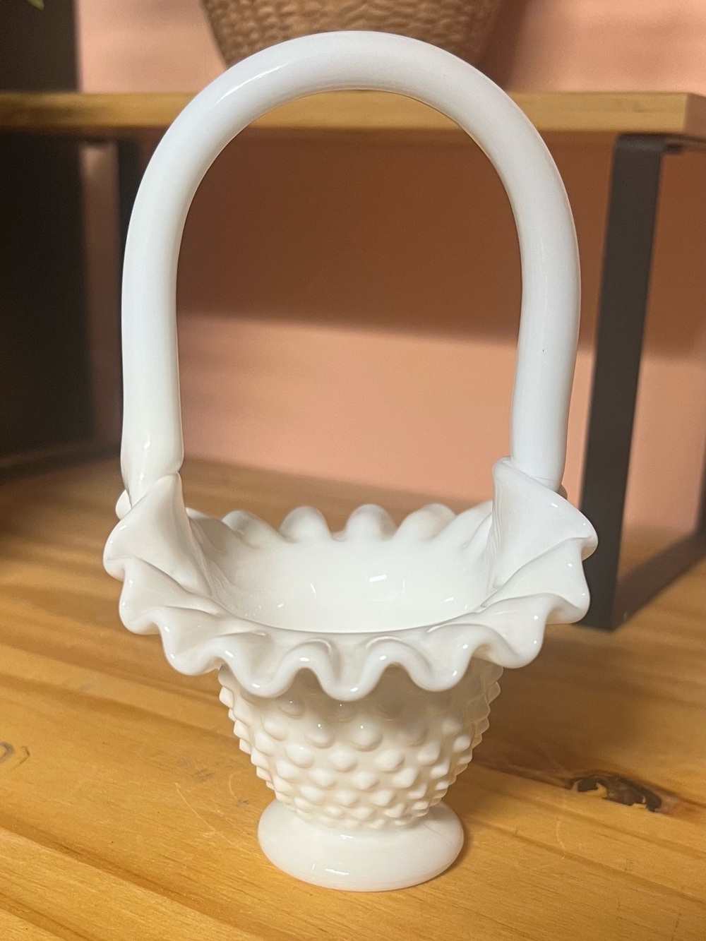 Vintage Fenton Small White Hobnail Milk Glass basket